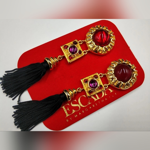 Authentic VINTAGE by ESCADA. Massive Tassel Clip-on Earrings Rare - Picture 2 of 12